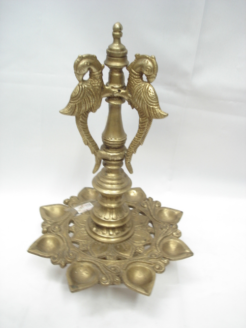 Brass Lamp Deepak With Parrot