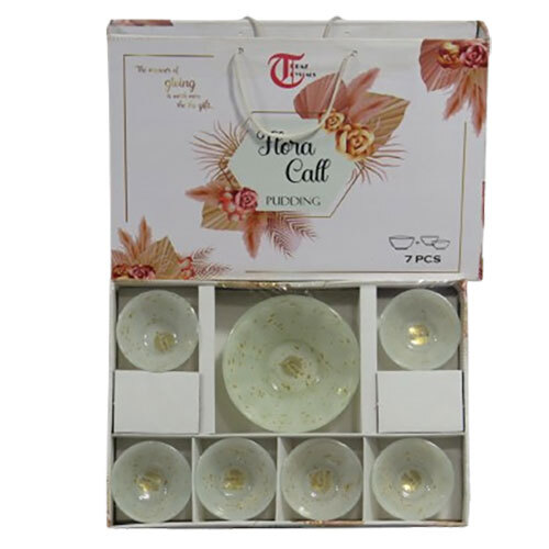 7Pcs Flora Call Pudding Set - Glass Material, Various Sizes & Colors Available | Polished Finish, Elegant Design with Glass Handles