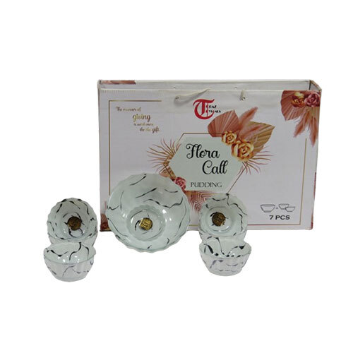 7pcs Flora Call Pudding Set - Glass Material, Various Sizes & Colors Available | Polished Finish, Elegant Design With Glass Handles