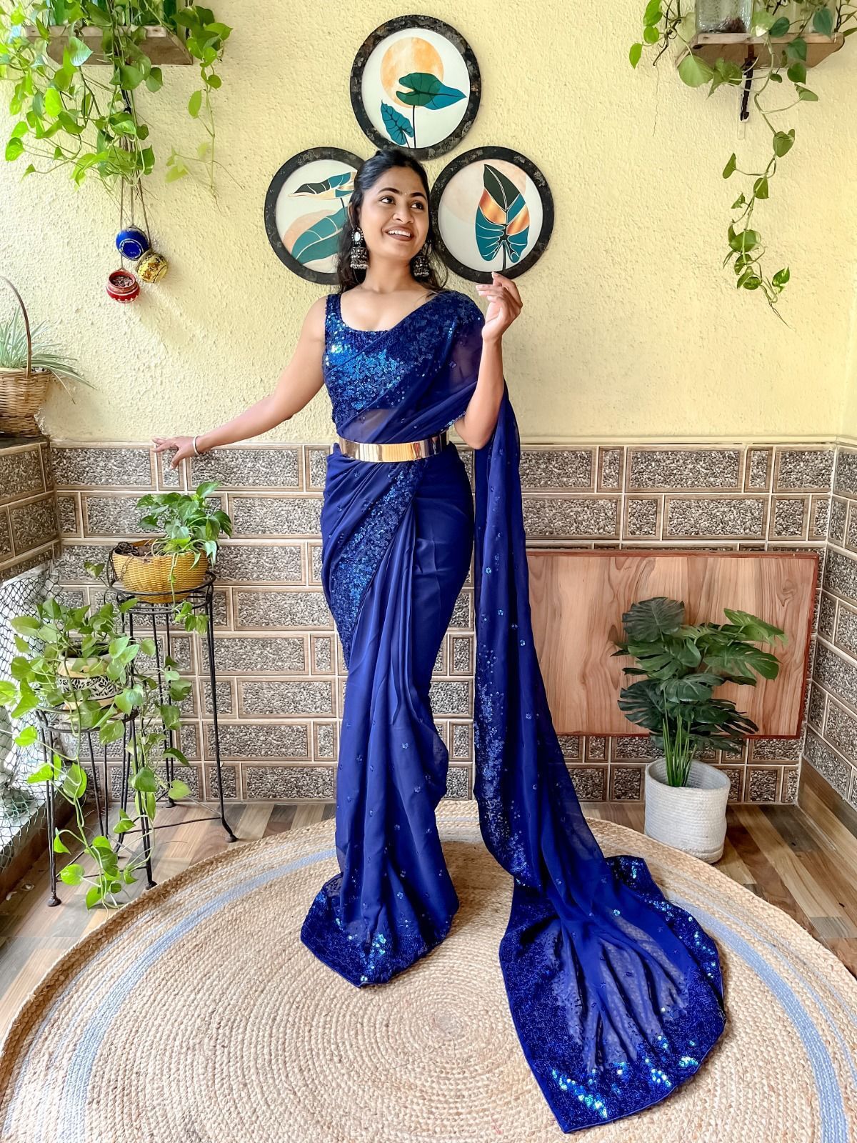 Georgette Sequins Saree - Color: Varied