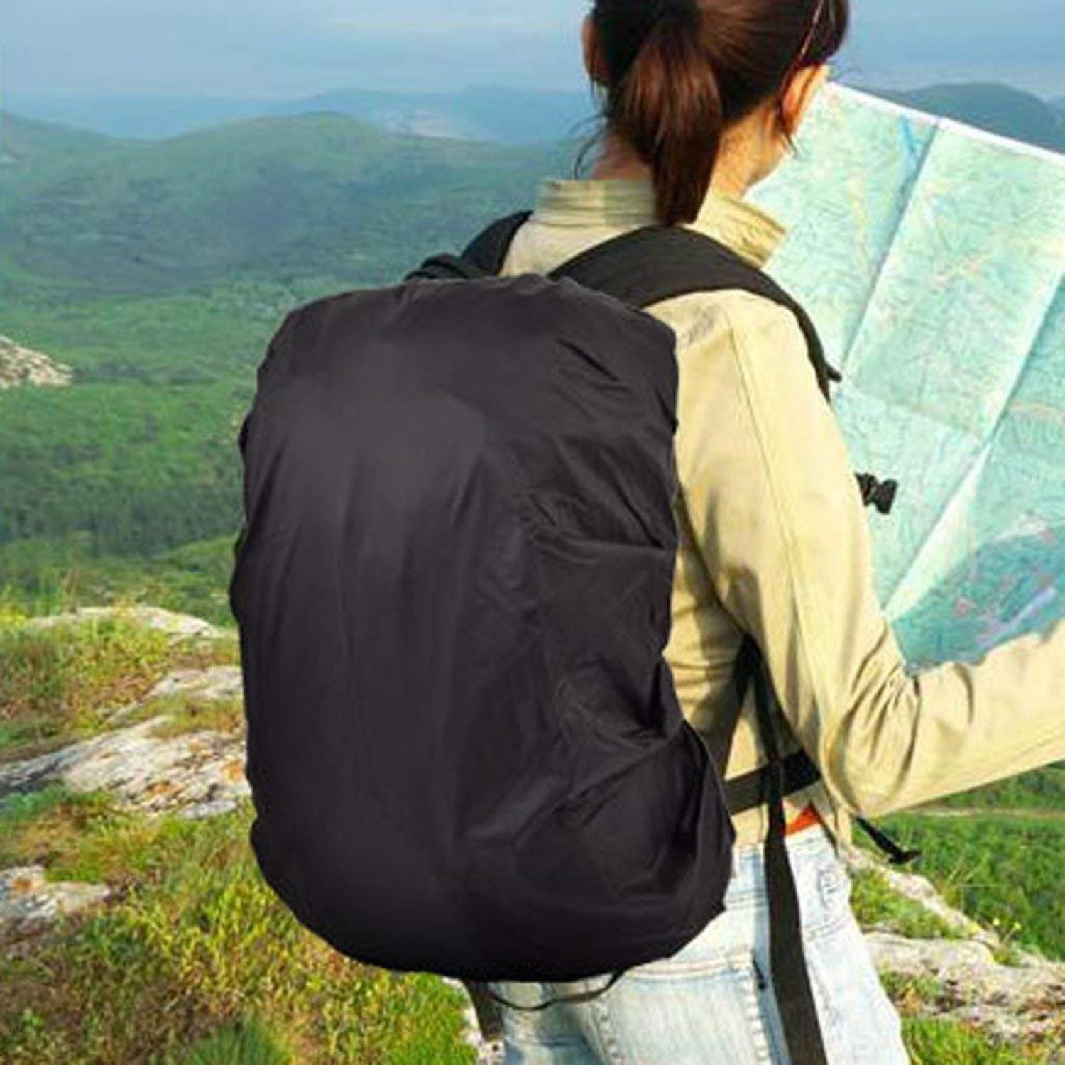 Waterproof Bag Cover - Plastic 50.8x19.1 Cm | Adjustable Straps, 100% Waterproof Material, Durable, Dustproof, Ideal For 30-40l Backpacks