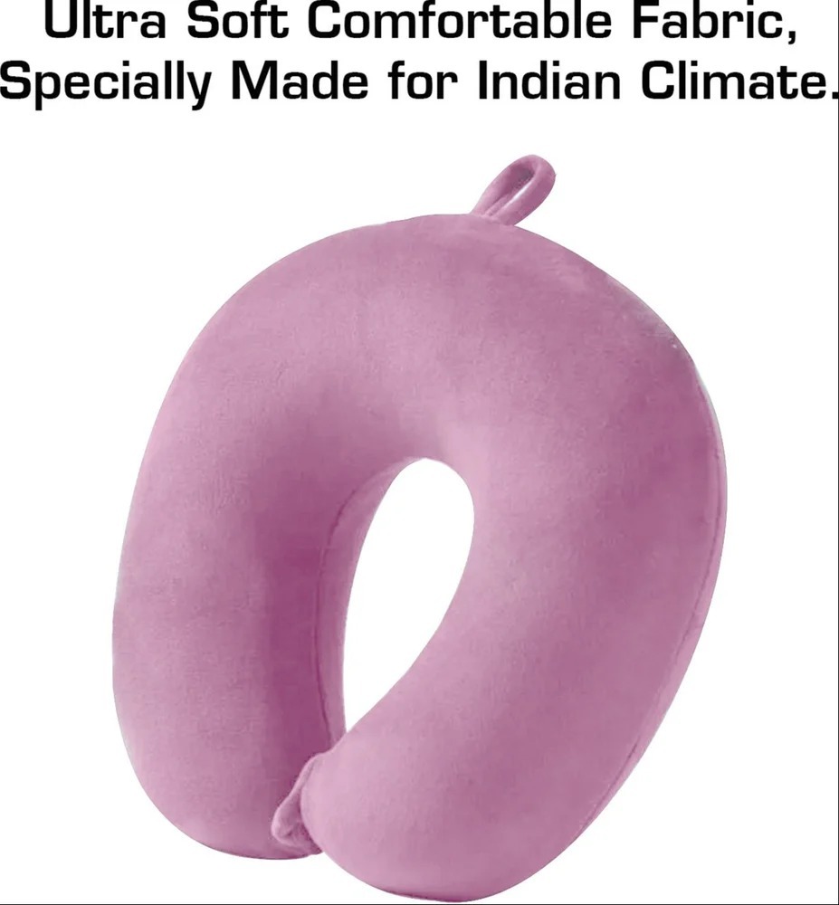 Travel Neck Pillow U-shaped In Polyester With Microfiber Filling - Mix Colour, Plain Dyed Cover Style, Snap-on Button For Easy Attachment