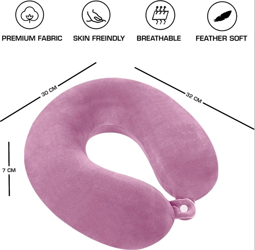 Travel Neck Pillow U-shaped In Polyester With Microfiber Filling - Mix Colour, Plain Dyed Cover Style, Snap-on Button For Easy Attachment