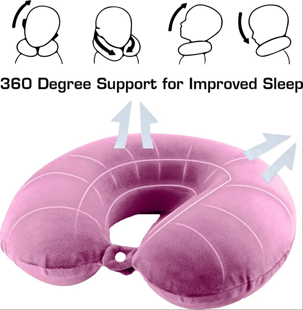 Travel Neck Pillow U-shaped In Polyester With Microfiber Filling - Mix Colour, Plain Dyed Cover Style, Snap-on Button For Easy Attachment