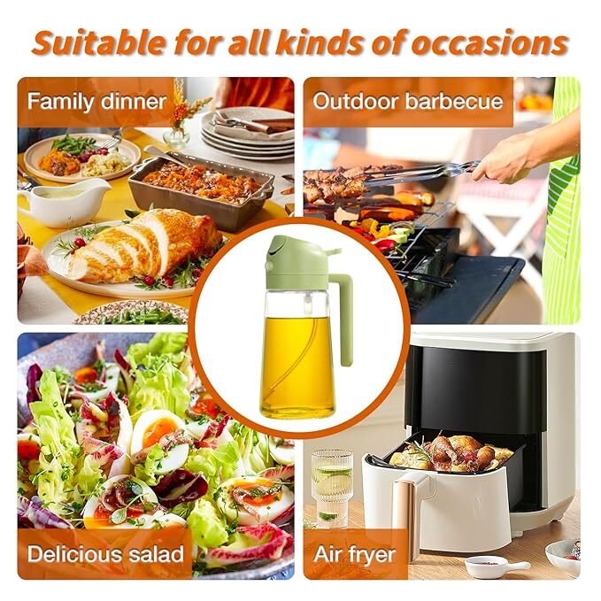 Mitsico Oil Spray Bottle - Glass & Bpa-free Plastic, 500ml, Multicolor | Dual-function Oil Sprayer For Precise Control, Easy Refill & Eco-friendly Design