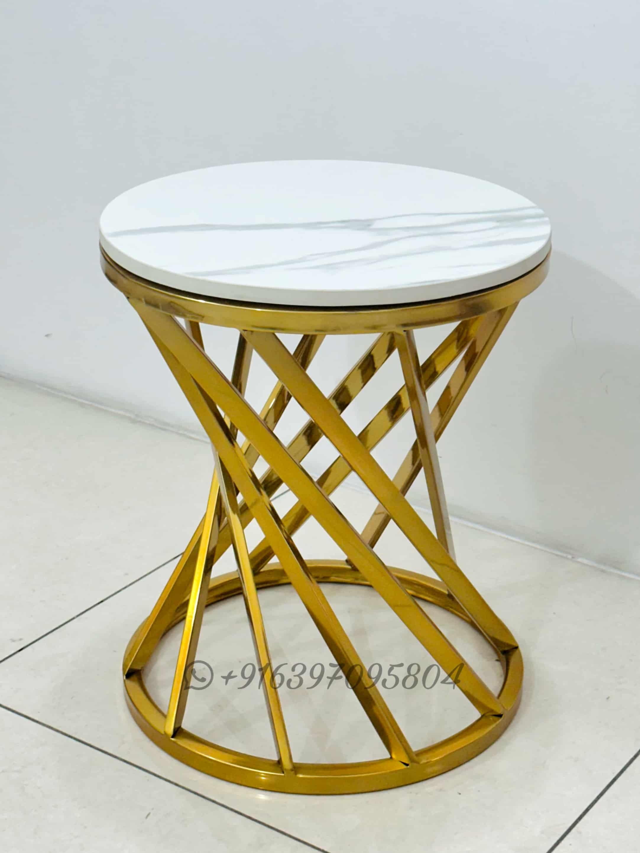 Stainless Steel Side Table - 16x18 Inches, Gold Finish With Marble Top, No Assembly Required, Indoor Use Only, Lightweight And Easy To Clean