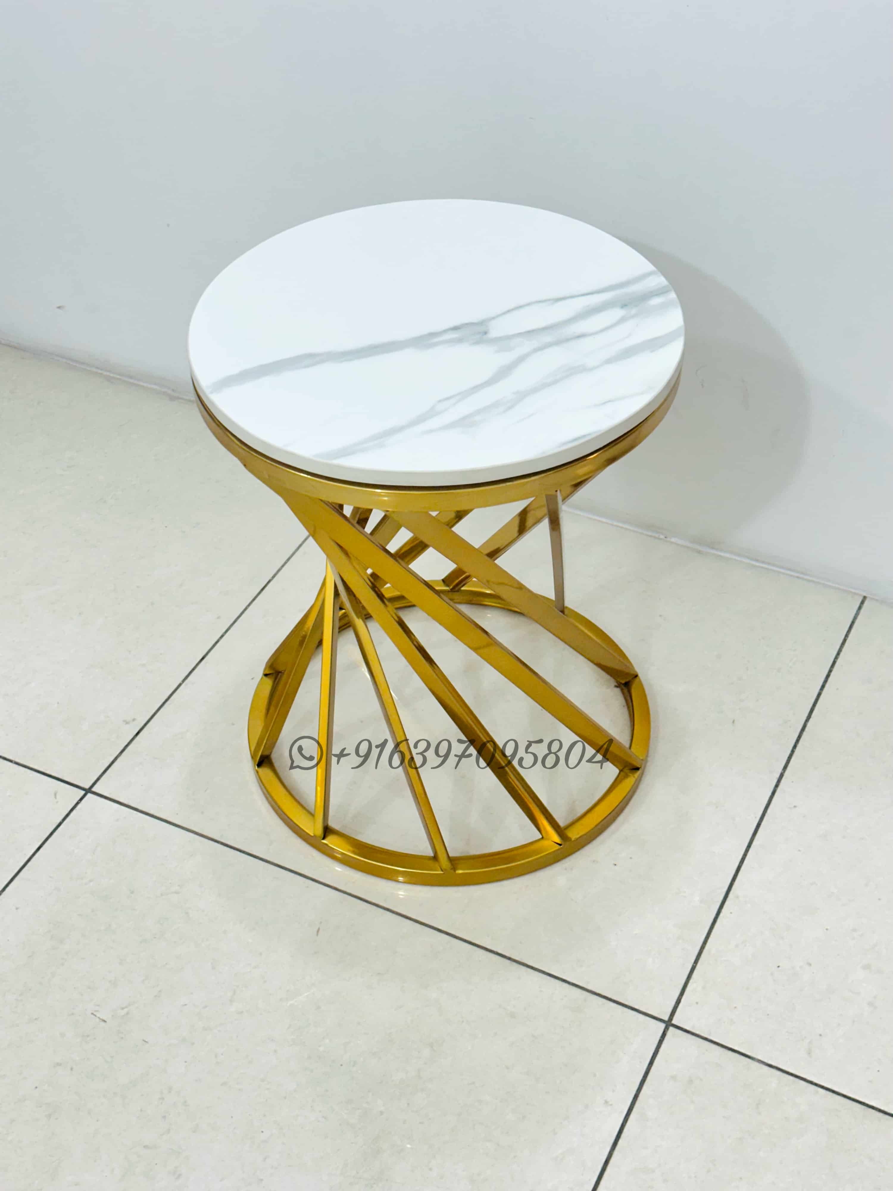 Stainless Steel Side Table - 16x18 Inches, Gold Finish With Marble Top, No Assembly Required, Indoor Use Only, Lightweight And Easy To Clean