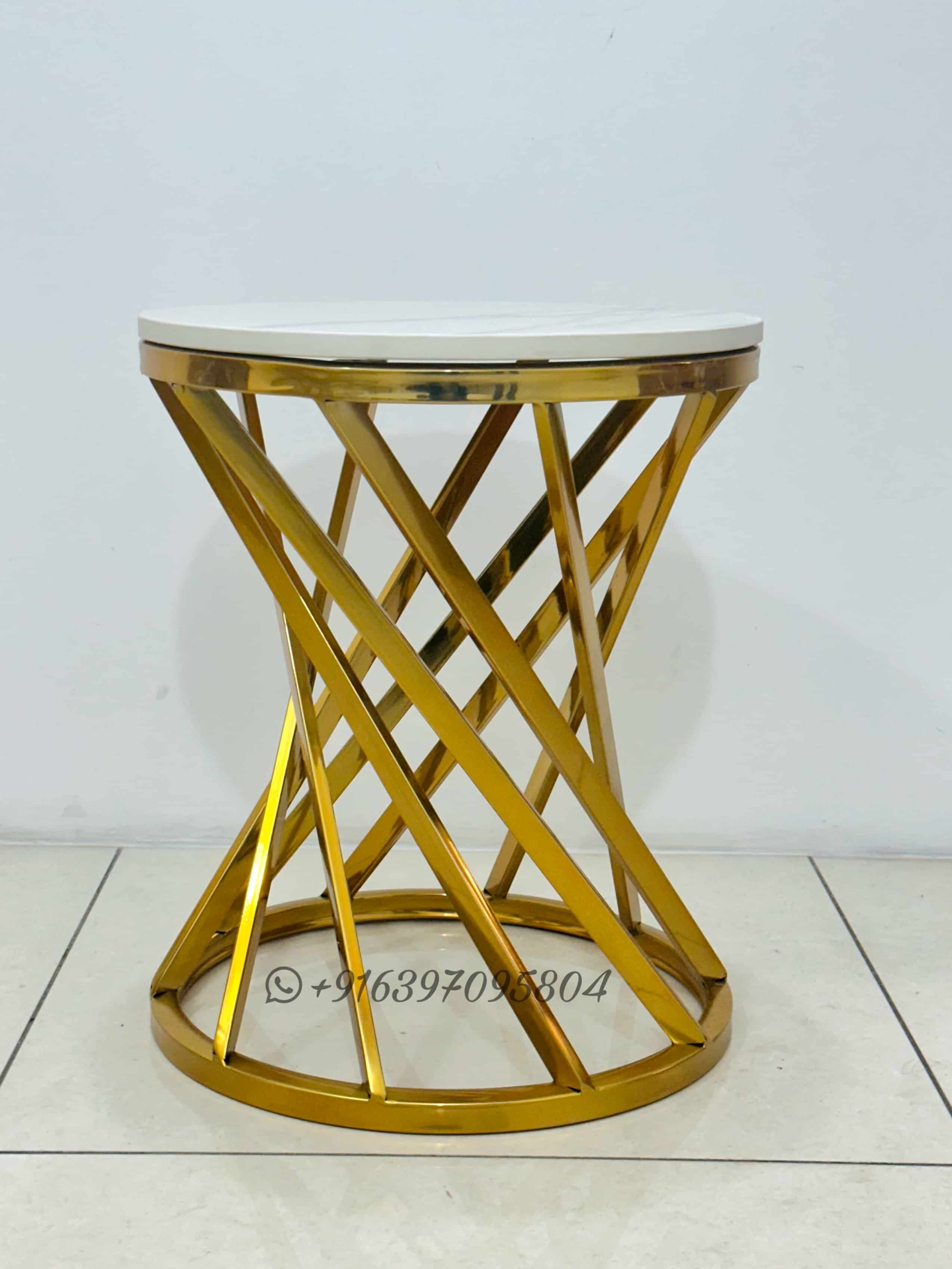Stainless Steel Side Table - 16x18 Inches, Gold Finish With Marble Top, No Assembly Required, Indoor Use Only, Lightweight And Easy To Clean