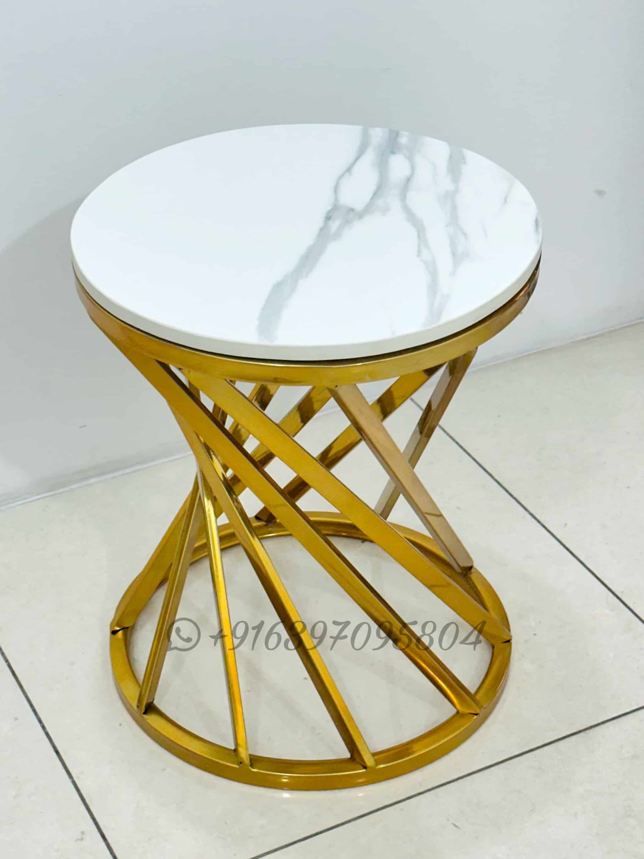 Stainless Steel Side Table - 16x18 Inches, Gold Finish With Marble Top, No Assembly Required, Indoor Use Only, Lightweight And Easy To Clean
