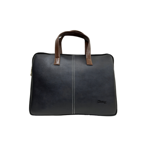 Customizable Vegan Leather Laptop Bag - 28x25x8 cm | Black Exterior with Brown Accents, Water-Resistant, Personalized Branding Options