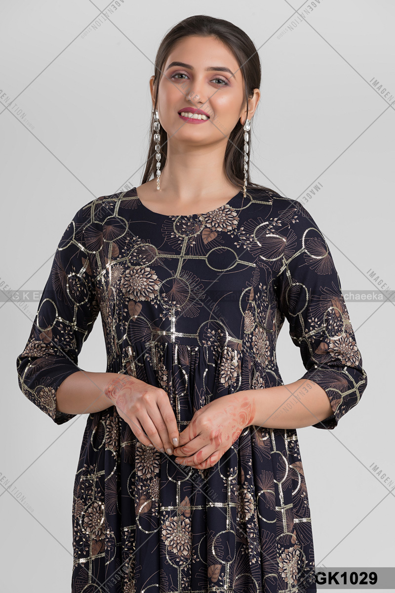 Rayon Cotton Nyra Cut Kurti With Sequin Works Gk1029