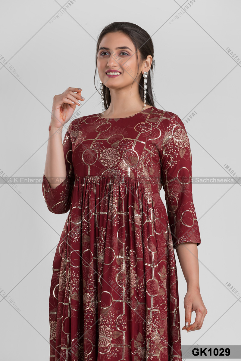 Rayon Cotton Nyra Cut Kurti With Sequin Works Gk1029