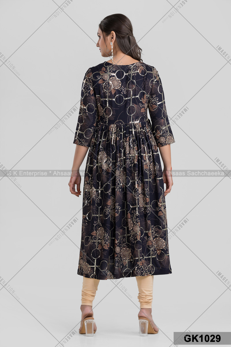 Rayon Cotton Nyra Cut Kurti With Sequin Works Gk1029