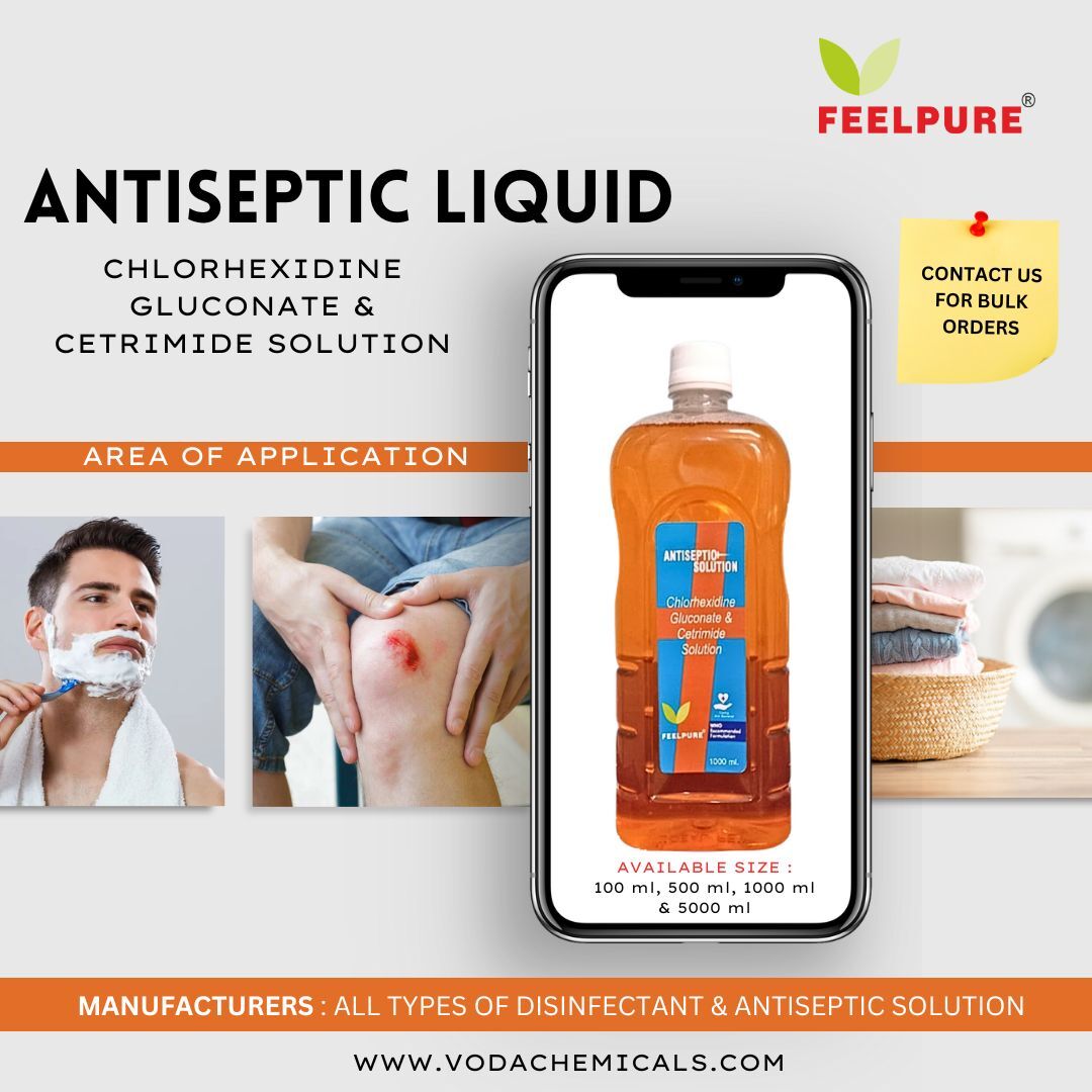 Feelpure Antiseptic Liquid - Chlorhexidine Gluconate 1.5%, Cetrimide 3%, Ethyl Alcohol 5% | Multipurpose Germicidal Wound Wash, Ideal For Cuts, Scratches, And Household Disinfectant, Pleasant Citrus Fresh Smell