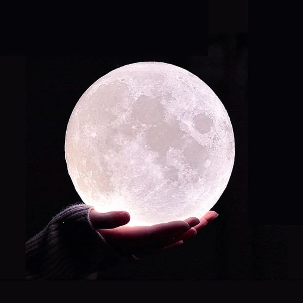 Moon Night Lamp - Plastic 3d Printed 15 Cm | Touch Control Rgb Led 8 Color Changing Usb Rechargeable Eco-friendly Design For Kids' Room Decor