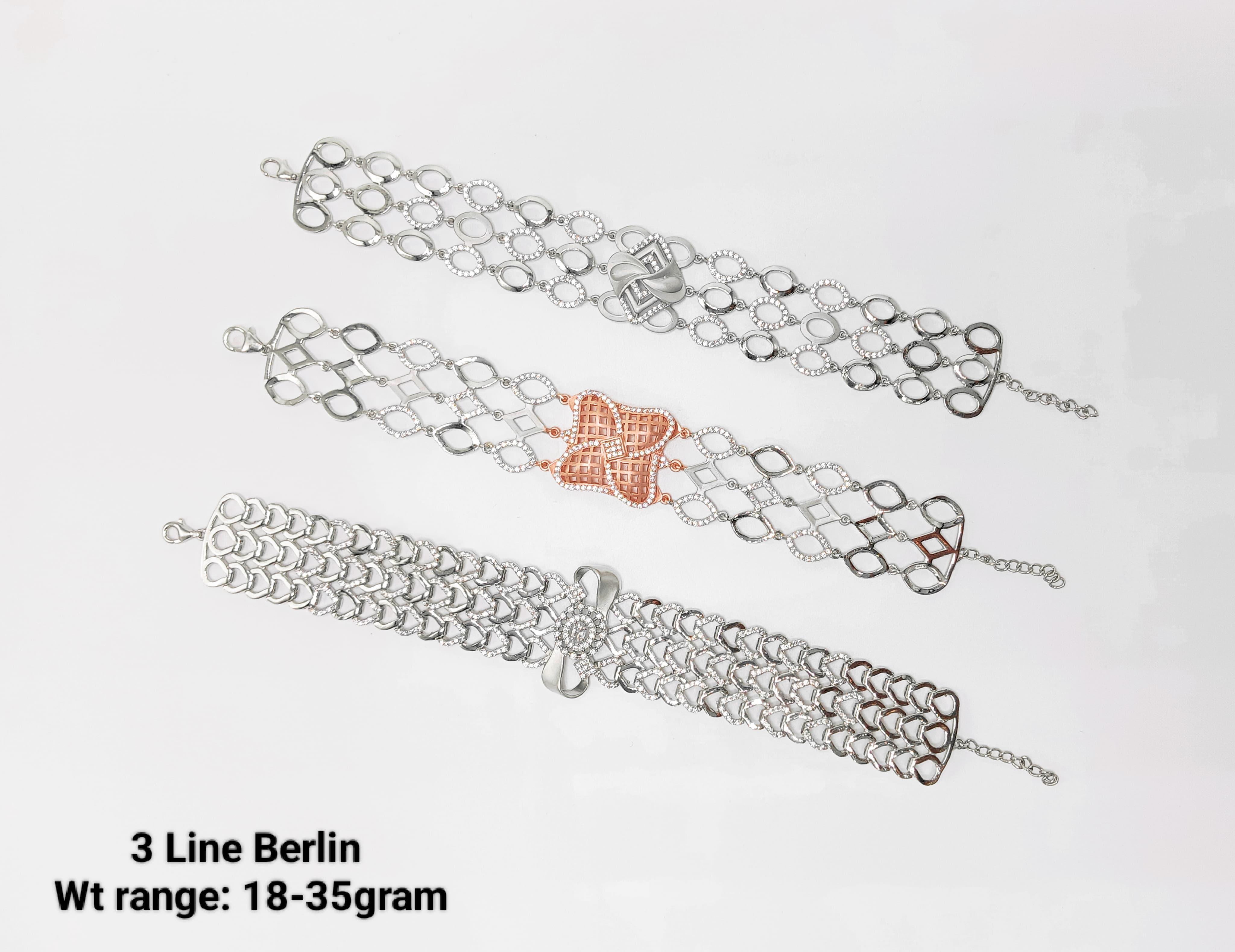 New Design 92.5 3 Line Berlin Silver Bracelet
