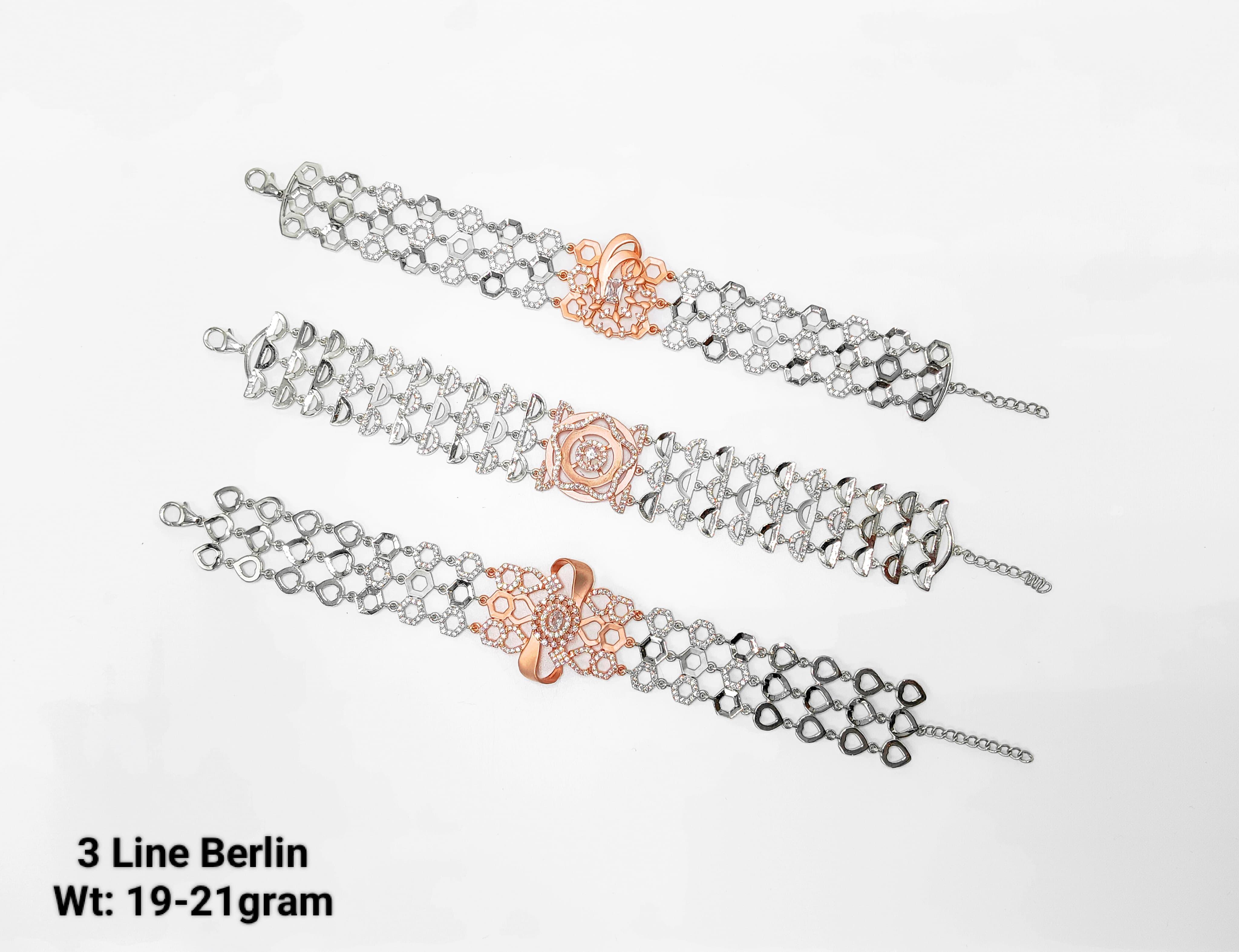 New Design 92.5 3 Line Berlin Silver Bracelet