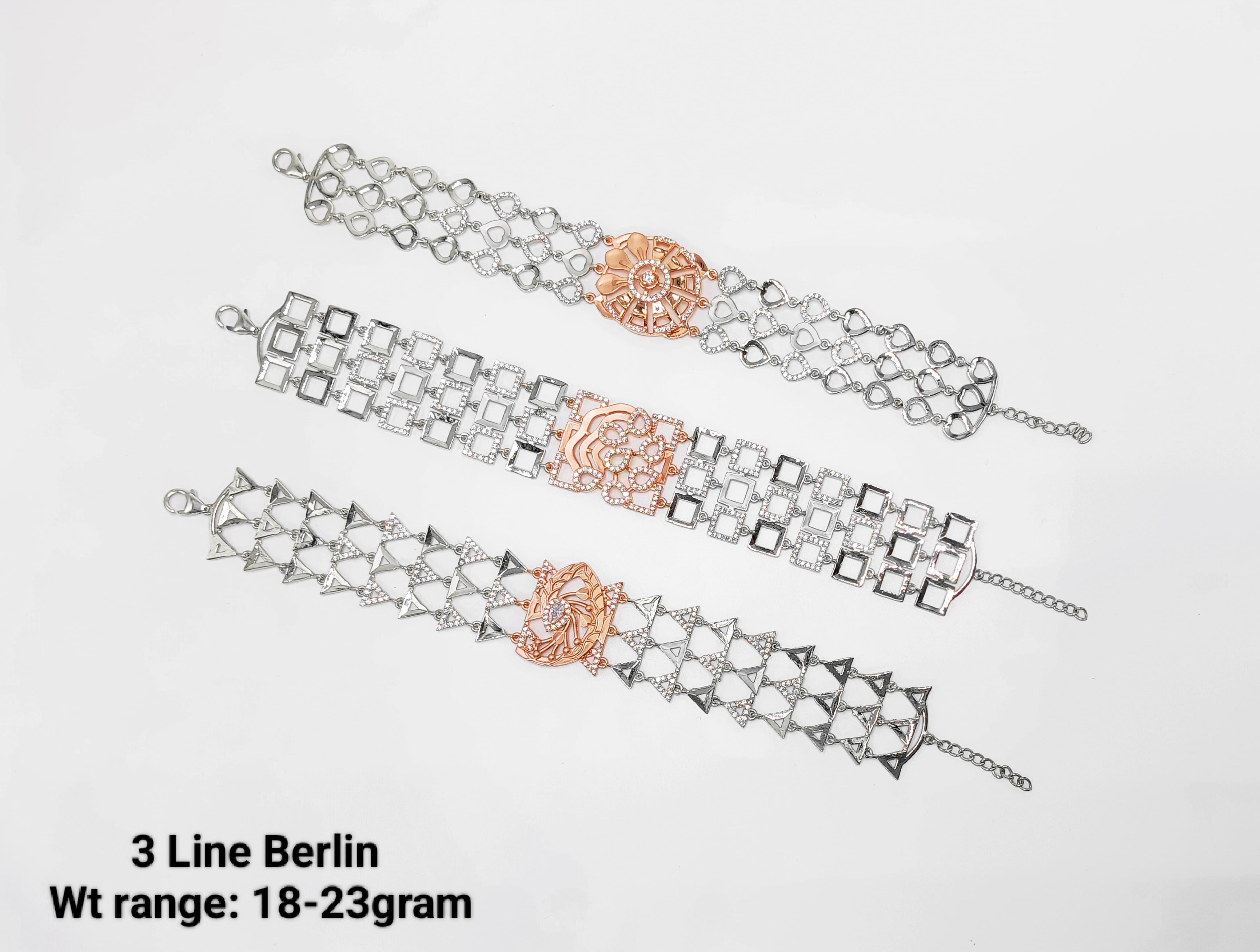 New Design 92.5 3 Line Berlin Silver Bracelet