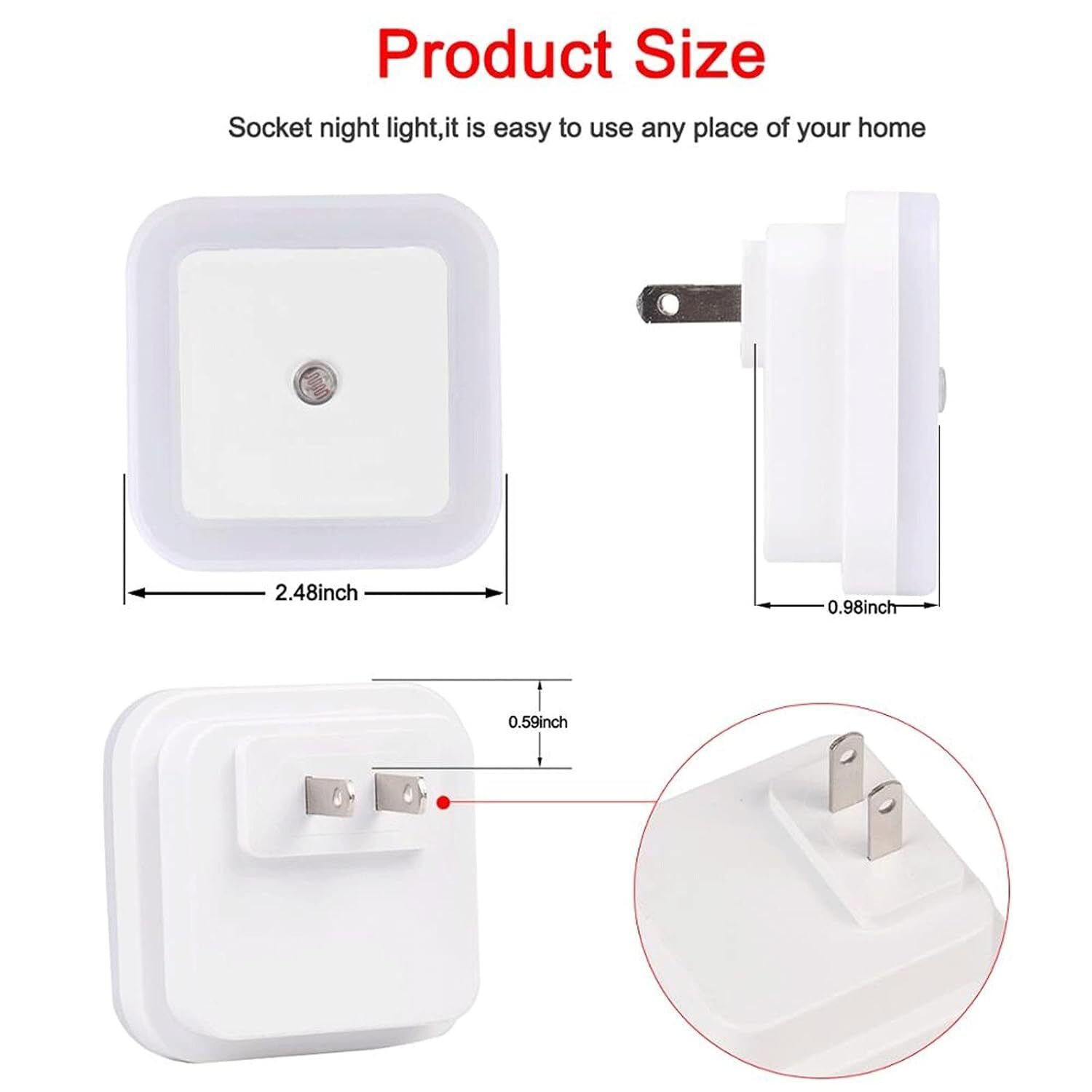 Night Lamp Sensor - Abs Material, 6.5x6.5x5 Cm, Blue Color | Energy-efficient Led, Automatic Sensor Control, Soft Illumination, Square Design