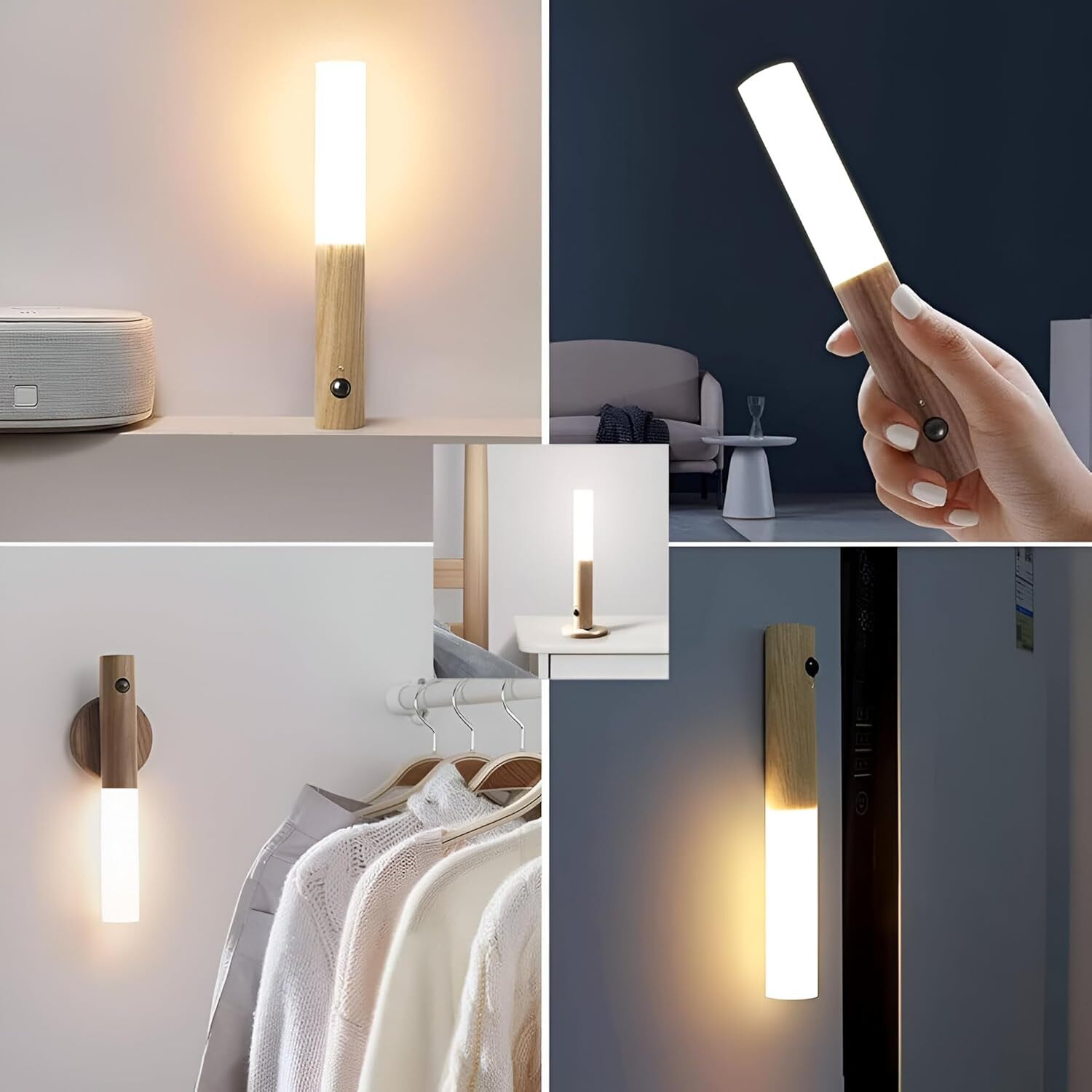 Intelligent Induction Lamp - Wood Glass 18x6x2.5 Cm | Motion Activated, Dimmable Warm White Light, Rechargeable Battery, Wall Mountable
