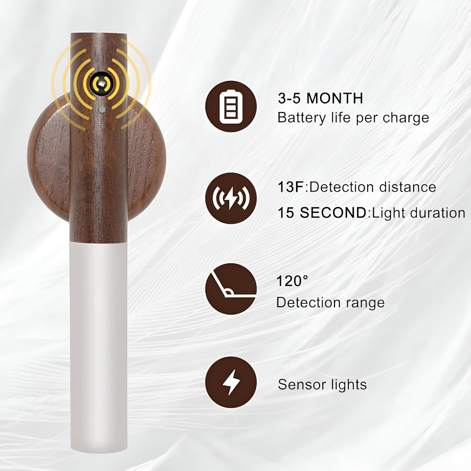 Intelligent Induction Lamp - Wood Glass 18x6x2.5 Cm | Motion Activated, Dimmable Warm White Light, Rechargeable Battery, Wall Mountable