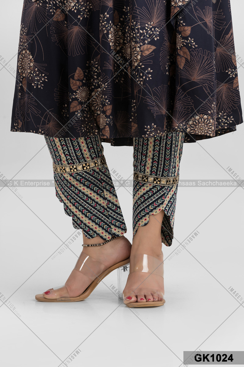 Printed Rayon Cotton With Faux Angraksha And Designed Straight Pant Set (Gk1024)