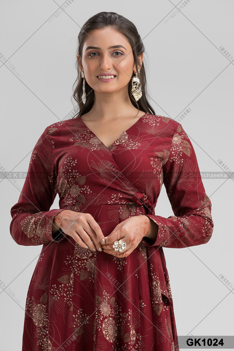 Printed Rayon Cotton With Faux Angraksha And Designed Straight Pant Set (Gk1024)