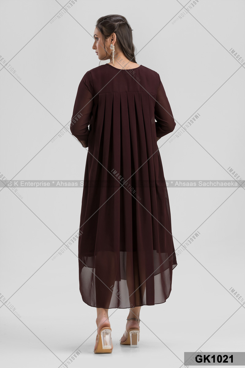 Georgette Plated Tunic - Silk Fabric Available In S-xxl Sizes | 3-4th Sleeve Feather Decoration Cool Pass Quick Dry Washable