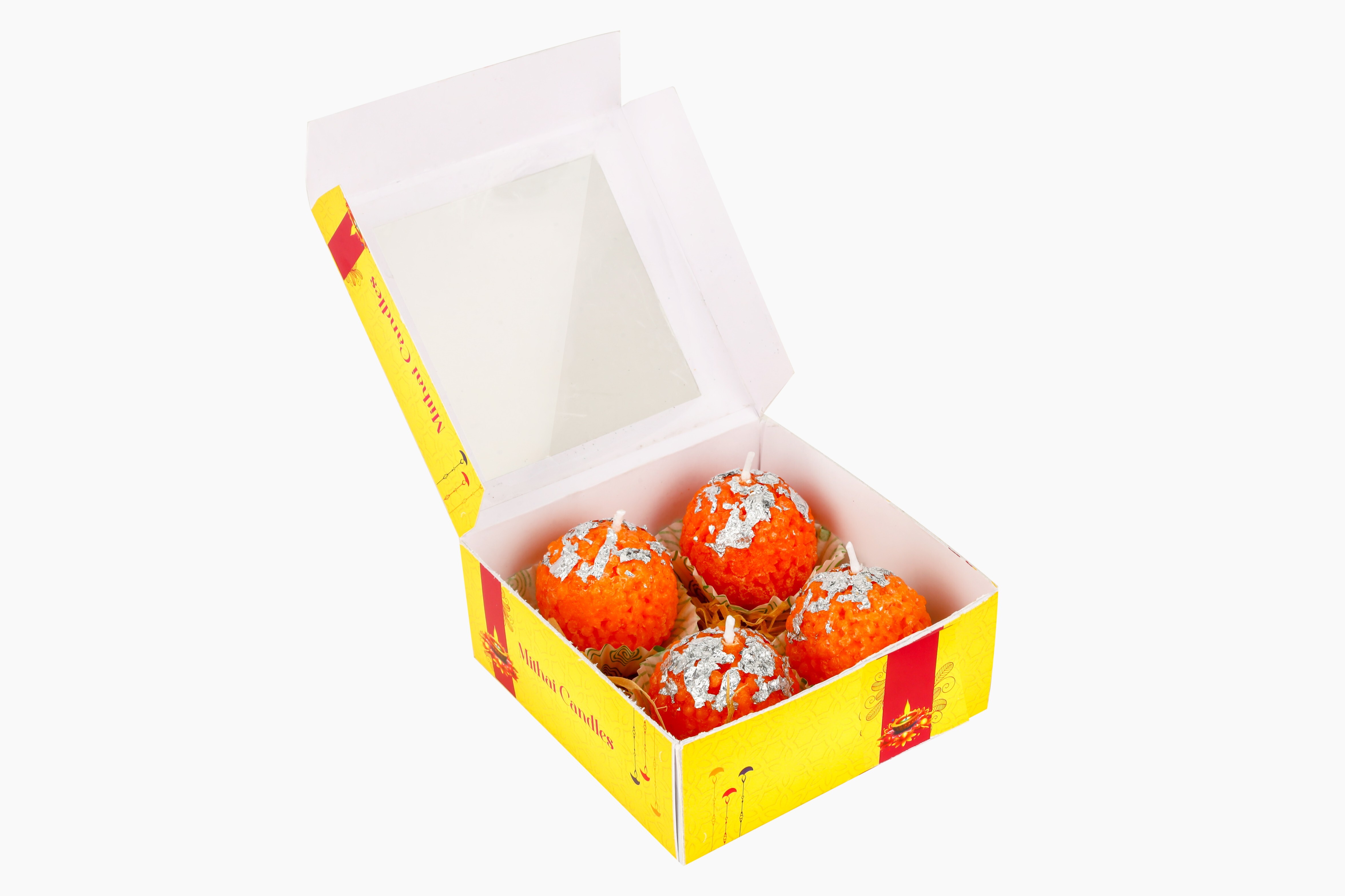 Gopal Ladoo Candles - Handmade Wax, Compact Size, Orange Color | Decorative And Aromatic, Sweet Ladoo Fragrance, Long-lasting Cotton Wick For Diwali