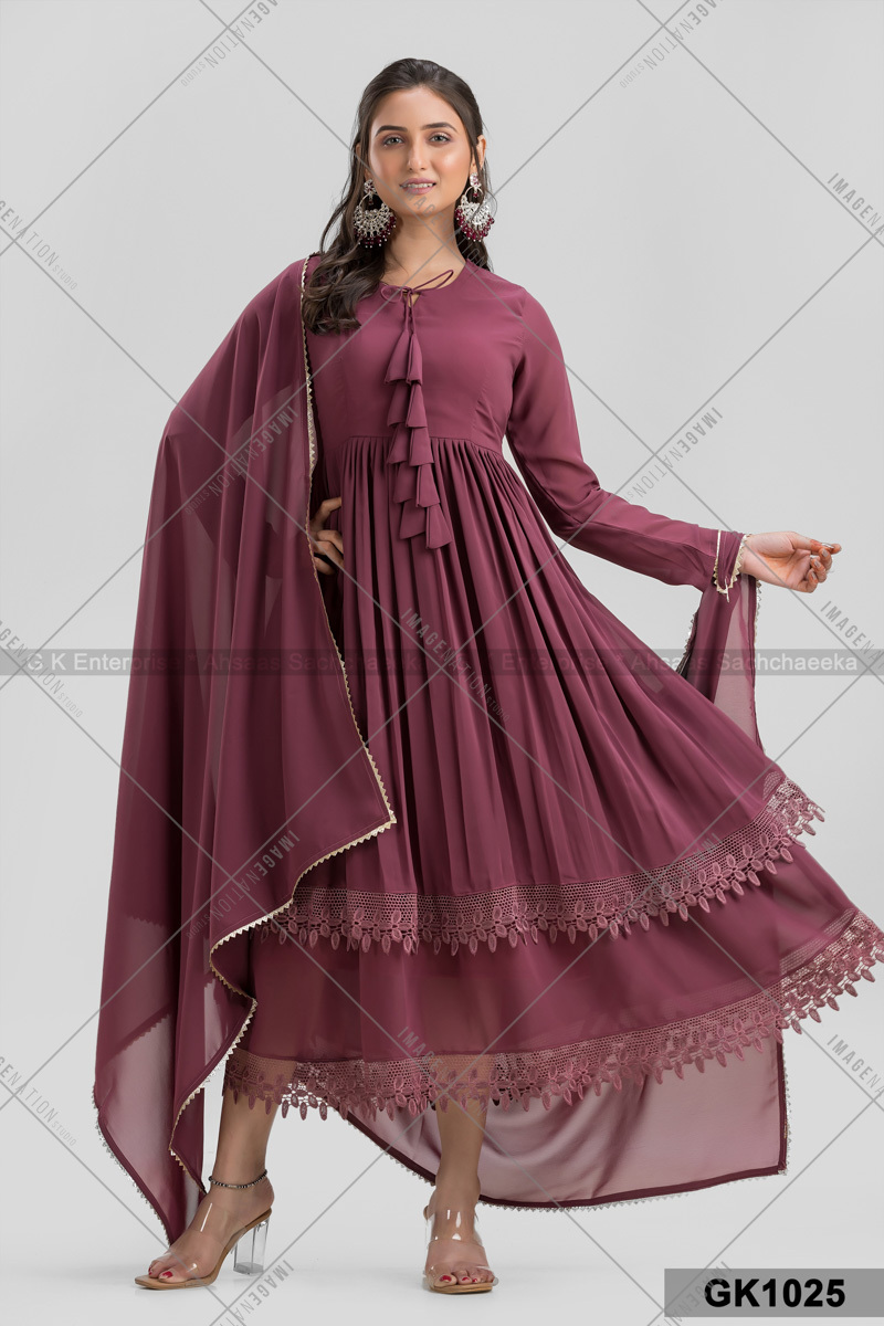 Georgette Full Lace Bordered Two Layers Lehenga Cut Party Wear With Full Laces Dupatta (Gk1025)