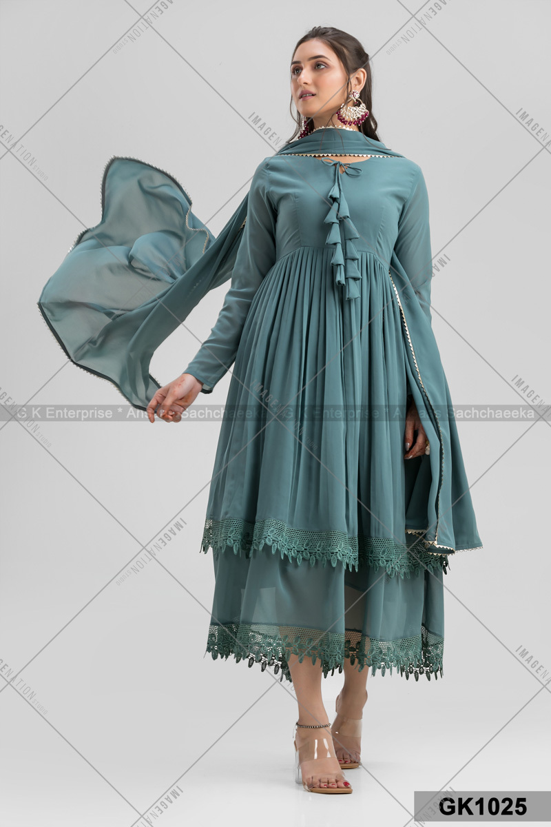 Georgette Full Lace Bordered Two Layers Lehenga Cut Party Wear With Full Laces Dupatta (Gk1025)