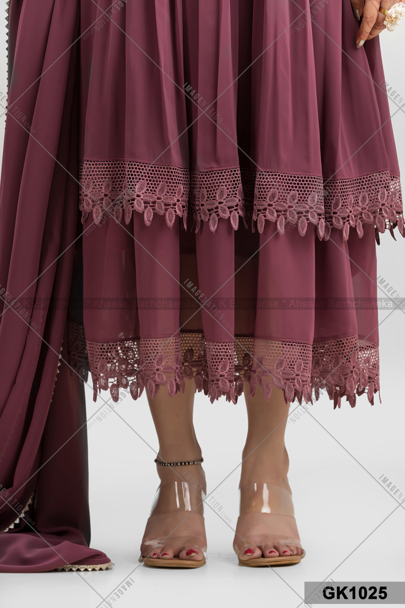 Georgette Full Lace Bordered Two Layers Lehenga Cut Party Wear With Full Laces Dupatta (Gk1025)