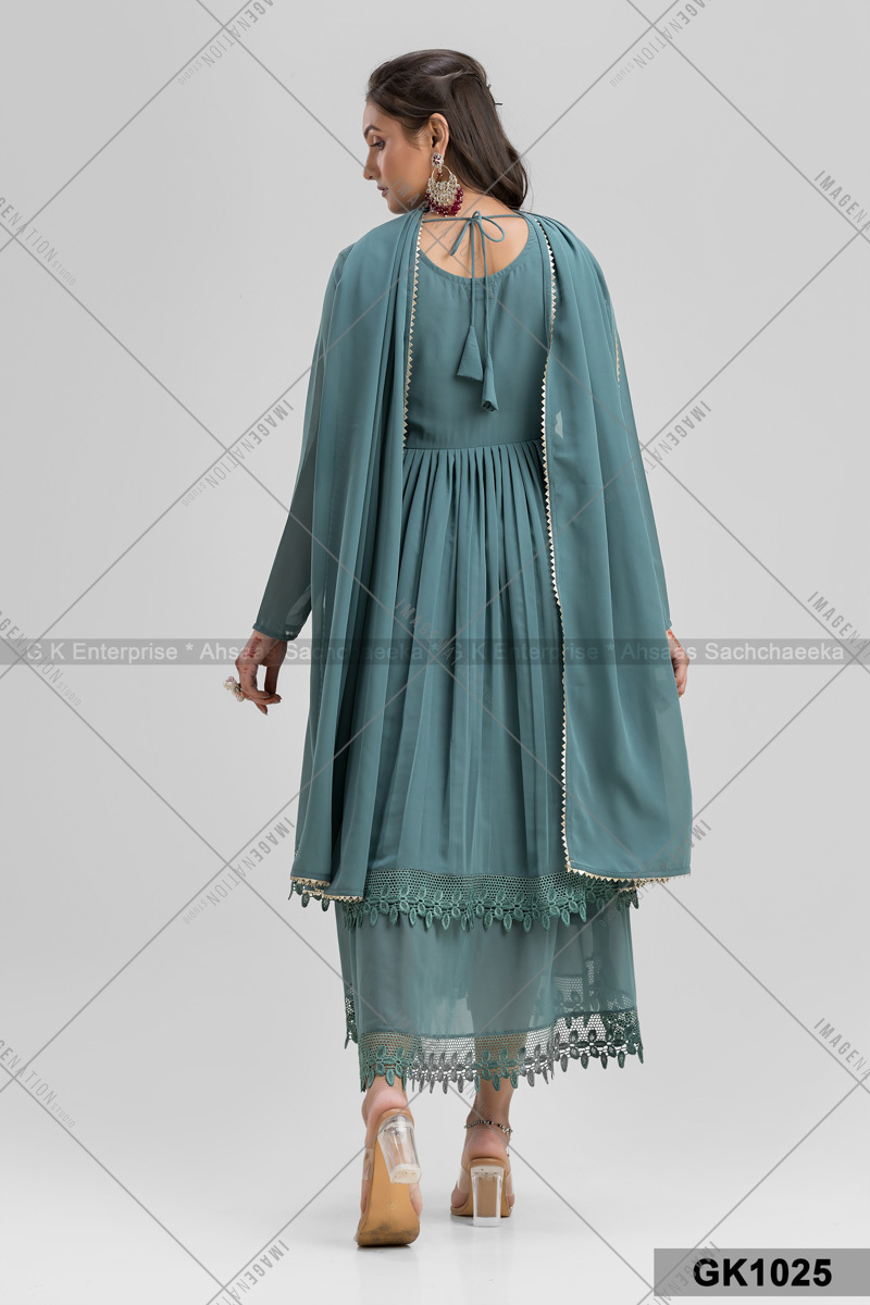 Georgette Full Lace Bordered Two Layers Lehenga Cut Party Wear With Full Laces Dupatta (Gk1025)