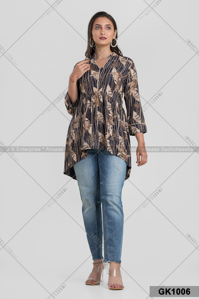 Fine Cotton Short Kurti Gk106 - Color: Multicolor