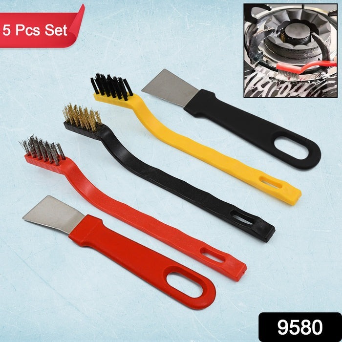 Mitsico 5 Pcs Wire Brush And Scraper Set - Stainless Steel, Multicolor | Durable Plastic & Bristle Materials For Versatile Cleaning Solutions