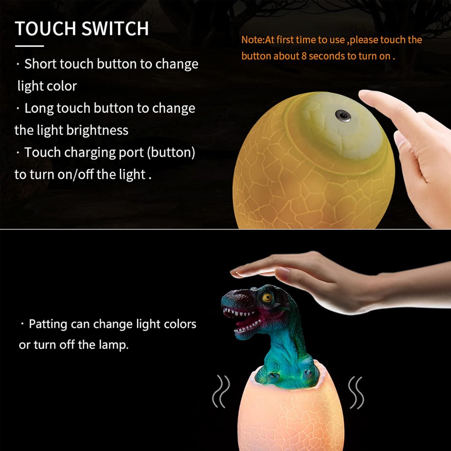 3d Dinosaur Night Lamp - Pvc Material, 22.6x9.4 Cm | 16 Colors Changing, Remote & Touch Control, Usb Rechargeable, Soft Led Glow, Kids Bedroom Decor