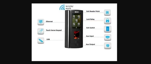 Matrix Cosec Vega Faxq - Ip65 Rated Metal Fingerprint Access Control System 12v Dc Power Adapter 3.5" Lcd Touch Screen 50000 Users Capacity Wireless Connectivity Industrial Usage