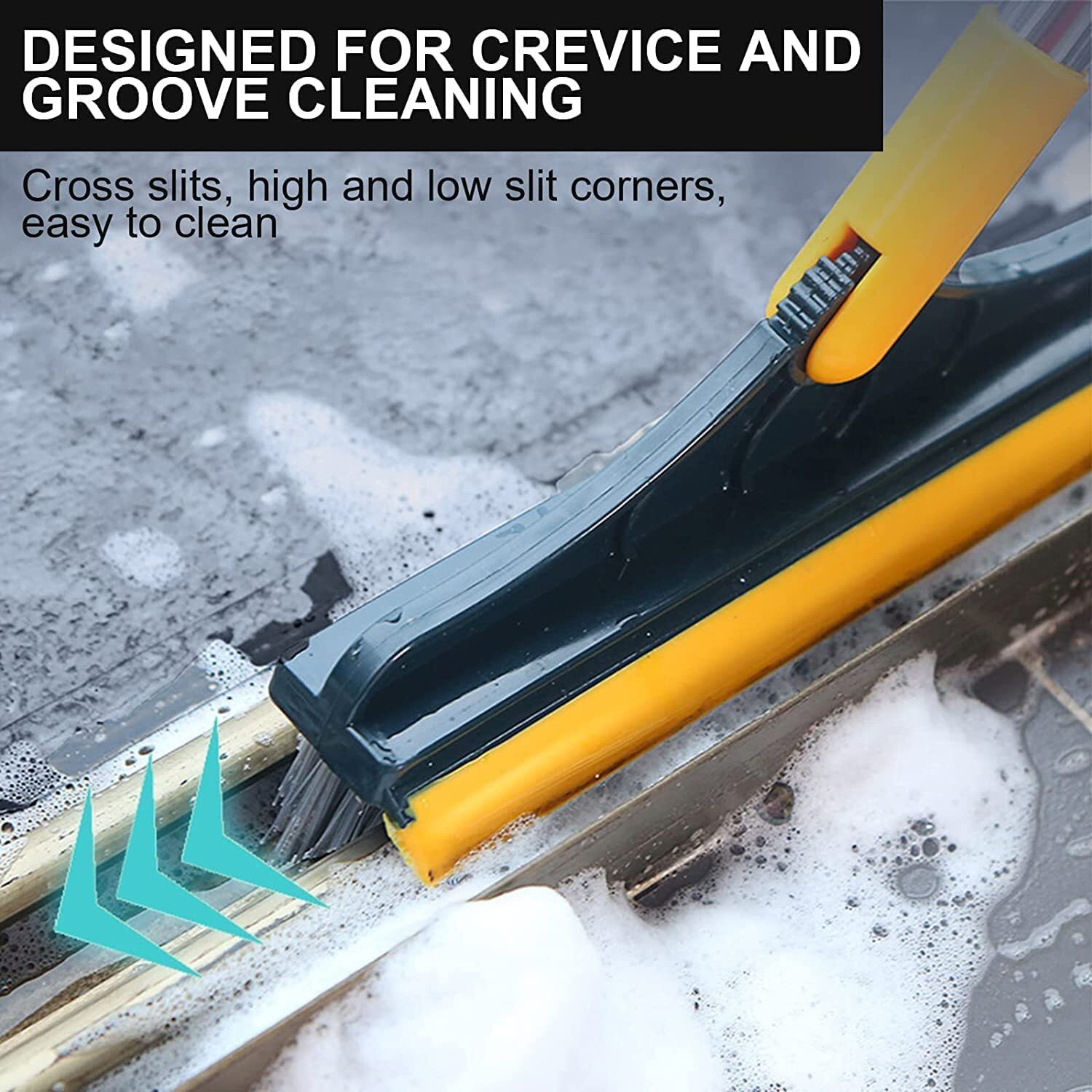 2 In 1 Tiles Brush - Aluminum Material, 43 Inches Long Handle | V-shaped Hard Bristles, 120â° Rotating Head, Durable & Easy To Store