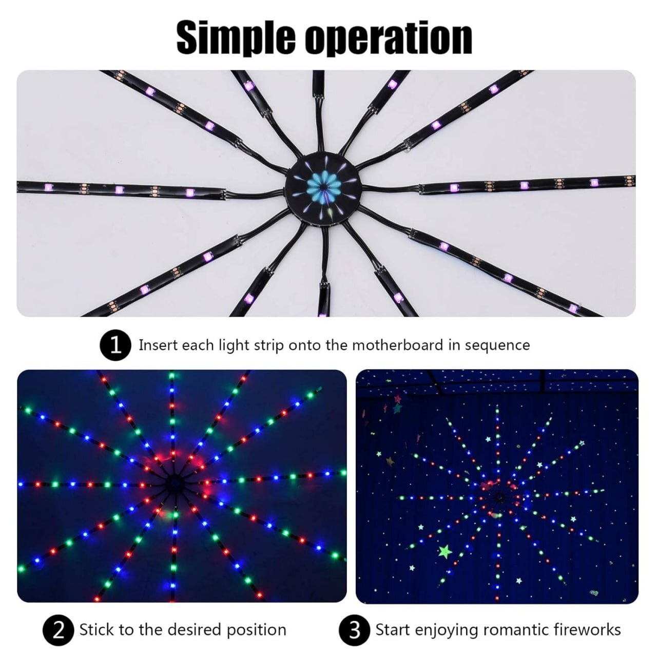 Firework Led Strip Lights - Plastic Material, Free Size, Multicolor Rgb Lighting | Music Sound Sync, Bluetooth Control With Remote, Dream Color Effects
