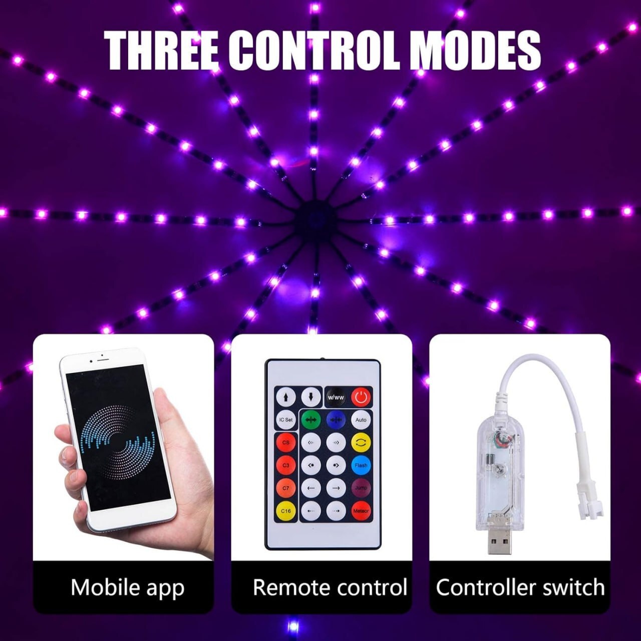 Firework Led Strip Lights - Plastic Material, Free Size, Multicolor Rgb Lighting | Music Sound Sync, Bluetooth Control With Remote, Dream Color Effects