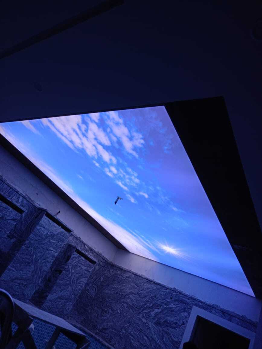 Parlour Stretch Ceiling - .18mm Thickness, Customizable Patterns & Sizes | Elegant Design For Beauty Salons & Parlors, Soft Lighting Integration