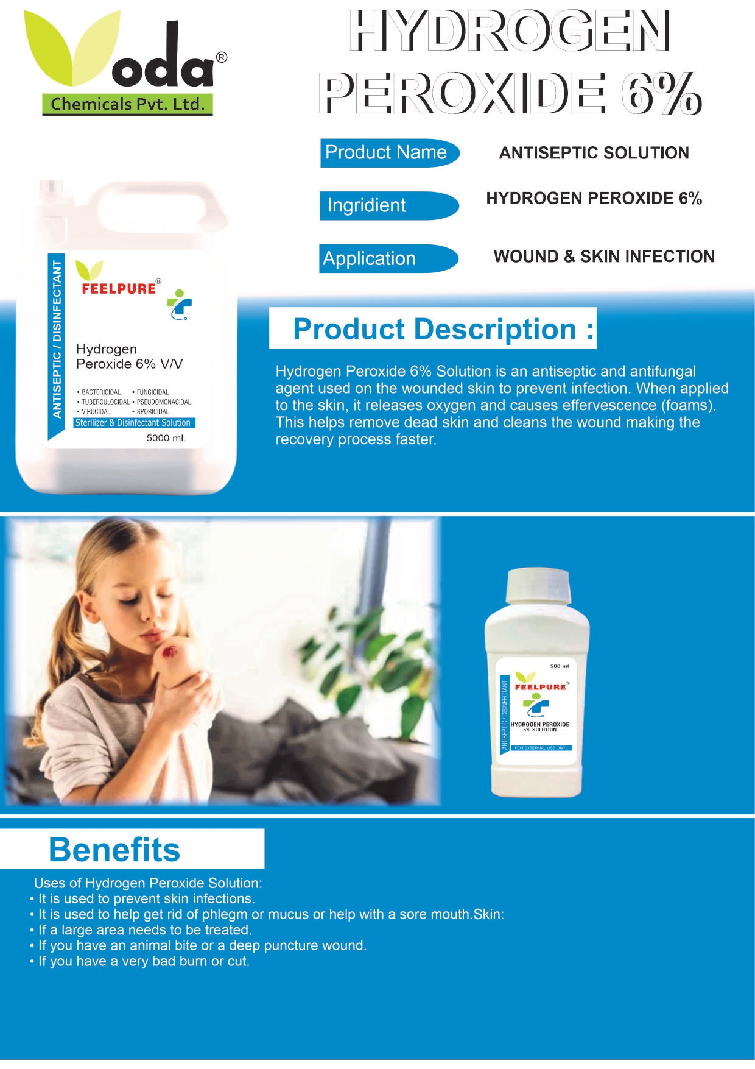 Hydrogen Peroxide 6% Solution 500ml - Application: Hospital