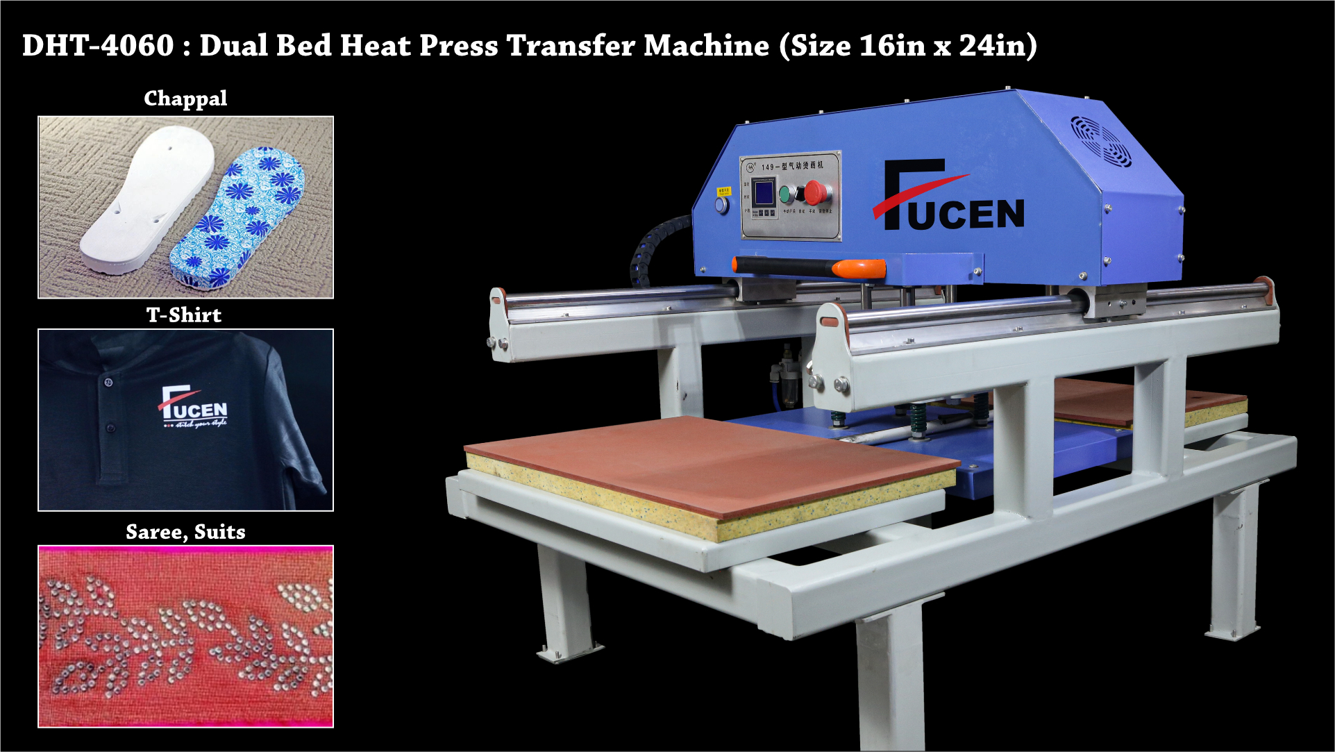 Dht-4060: Dual Bed Heat Press Transfer Machine (Size 16a A 24) - Color: Blue