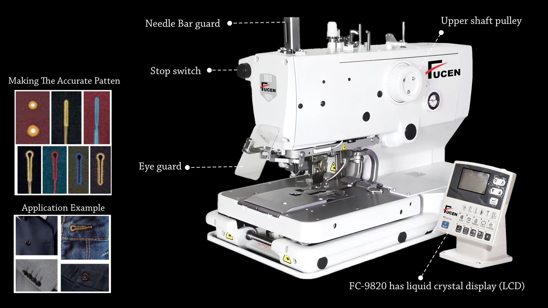 Fc-9820-a/b: Computer Controlled, Direct Drive High Speed Eyelet Button Hole Sewing Machine.