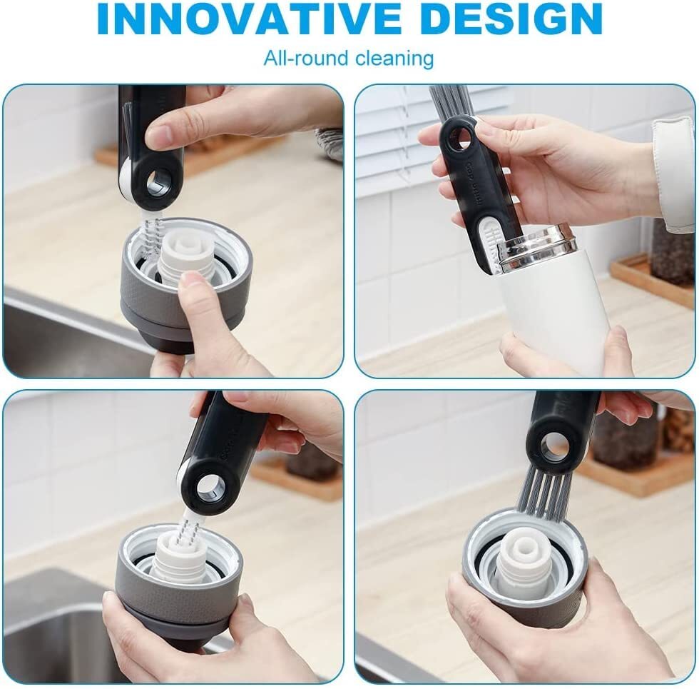 3 In 1 Cup Lid Gap Cleaning Brush Set - Stainless Steel, 12x3.5x2 Cm | Ergonomic Handle, 360-degree Rotating Brush Heads, Multi-purpose Cleaning For Cups And Bottles