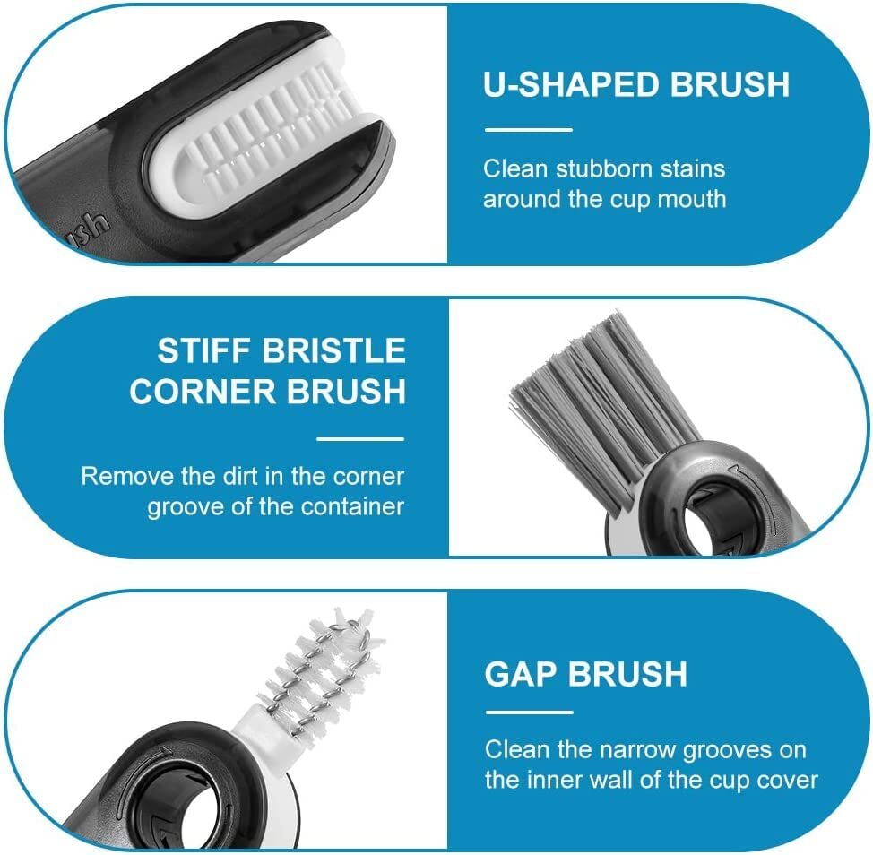 3 In 1 Cup Lid Gap Cleaning Brush Set - Stainless Steel, 12x3.5x2 Cm | Ergonomic Handle, 360-degree Rotating Brush Heads, Multi-purpose Cleaning For Cups And Bottles