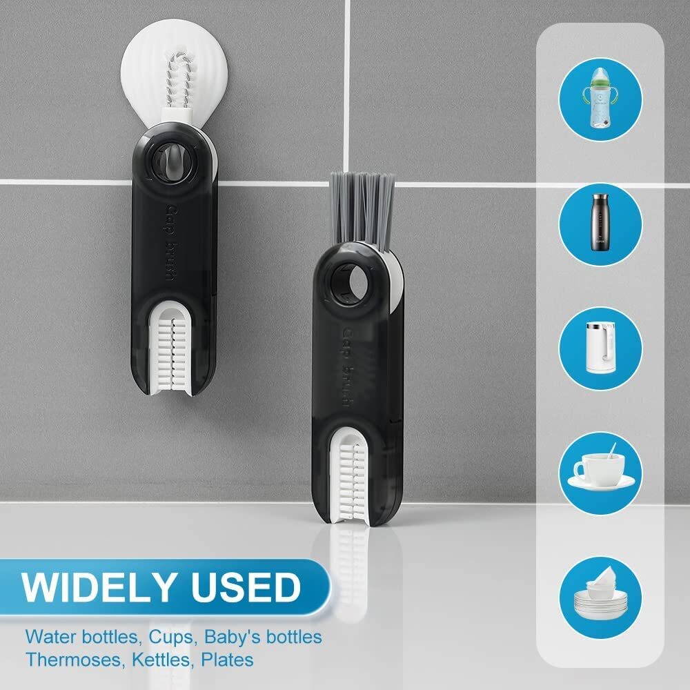 3 In 1 Cup Lid Gap Cleaning Brush Set - Stainless Steel, 12x3.5x2 Cm | Ergonomic Handle, 360-degree Rotating Brush Heads, Multi-purpose Cleaning For Cups And Bottles