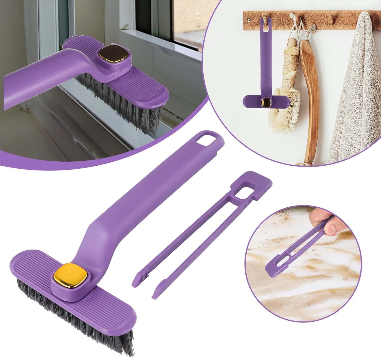 Multifunctional Crevice Cleaning Brush Set - Plastic, 26x5x3 Cm | Durable 360-degree Rotating Design, Precision V-shaped Bristles For Hard-to-reach Areas