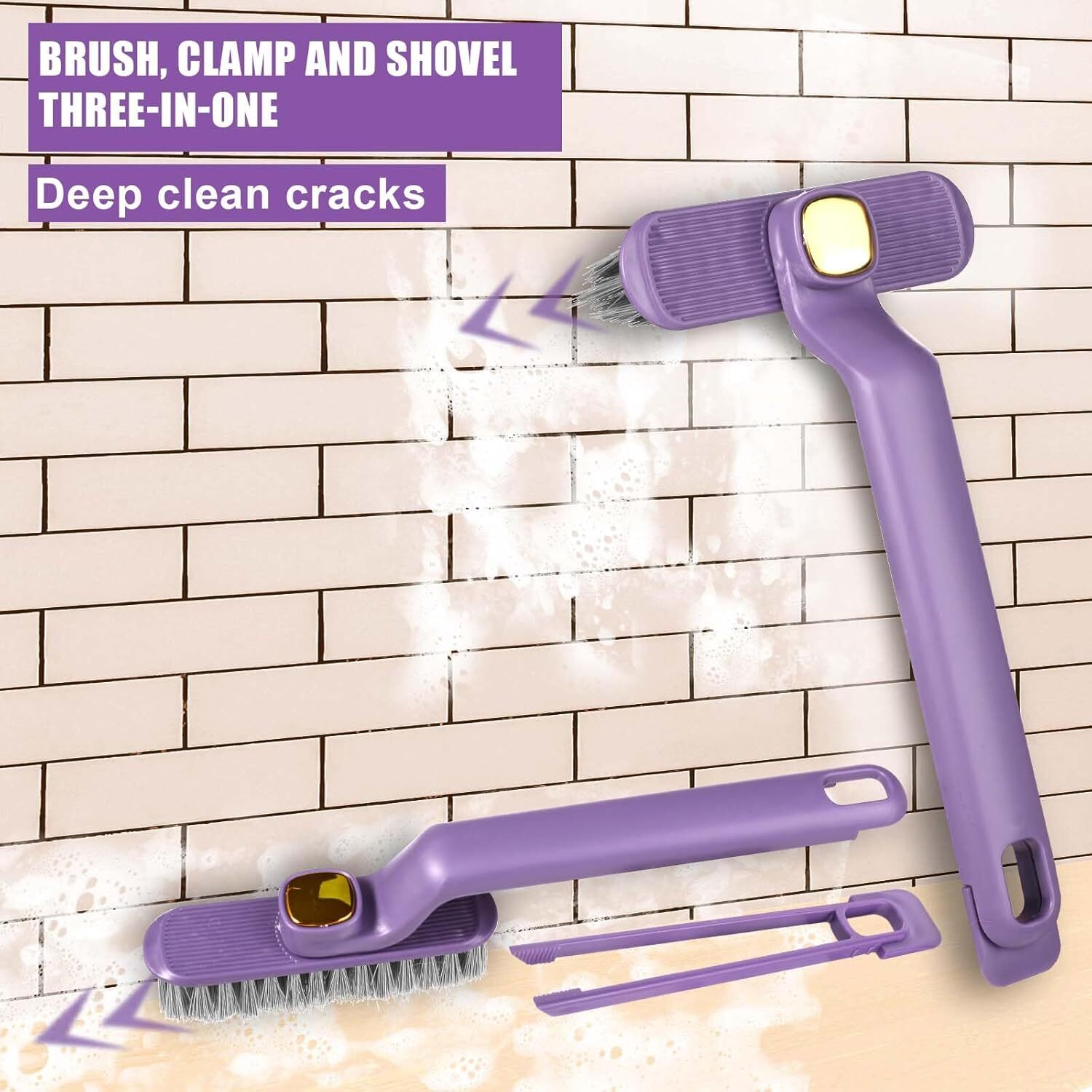 Multifunctional Crevice Cleaning Brush Set - Plastic, 26x5x3 Cm | Durable 360-degree Rotating Design, Precision V-shaped Bristles For Hard-to-reach Areas