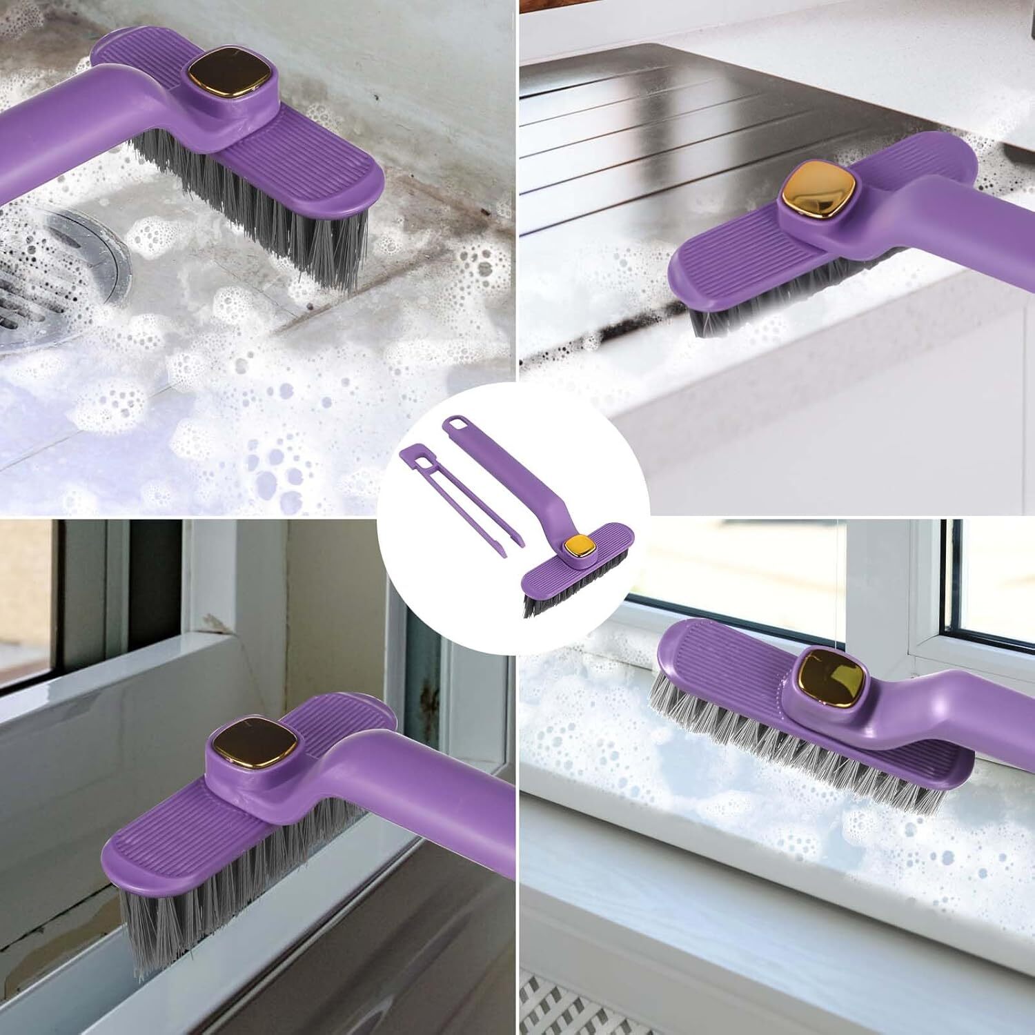Multifunctional Crevice Cleaning Brush Set - Plastic, 26x5x3 Cm | Durable 360-degree Rotating Design, Precision V-shaped Bristles For Hard-to-reach Areas
